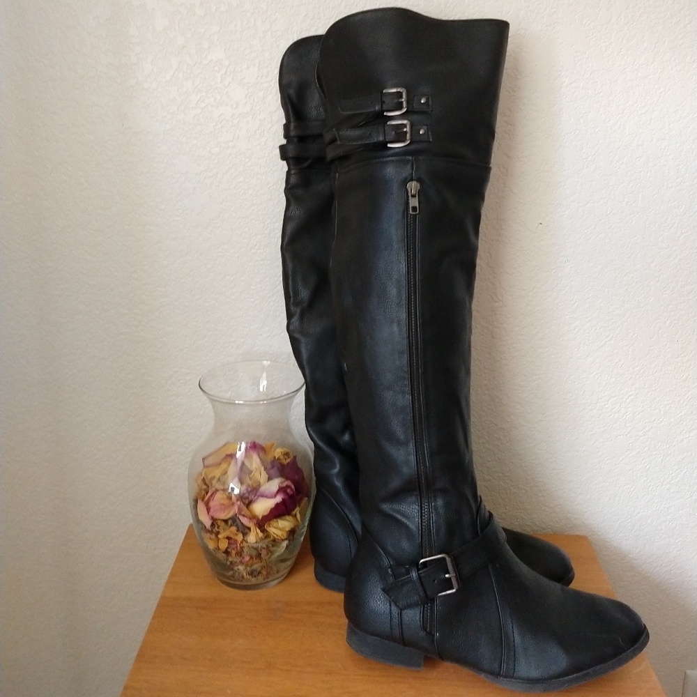 Black Over-the-knee Riding Boot Vegan leather